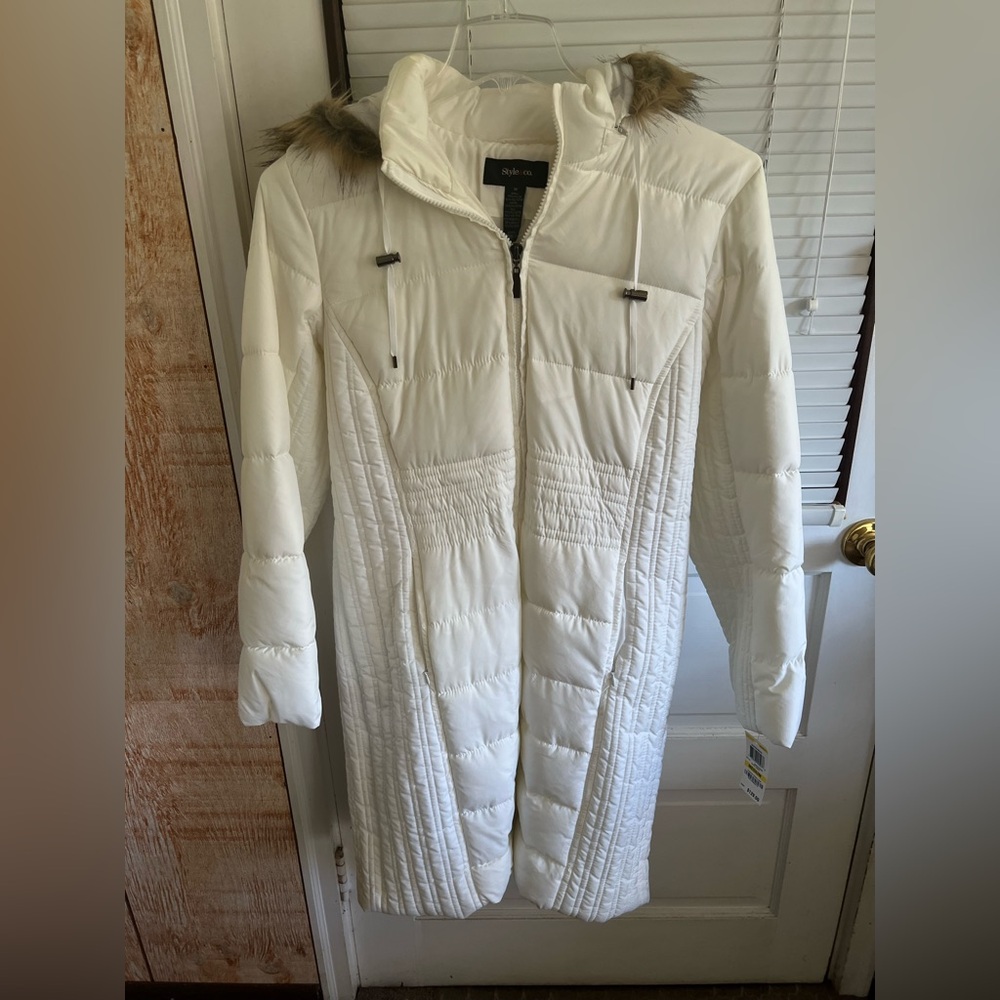 Style & Co. White Winter Coat Size M with Hood